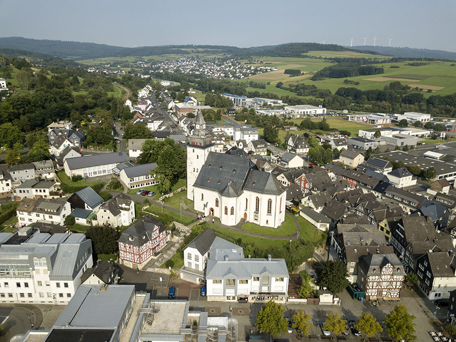 Aerial view over the town Haiger. Lah-Dill-Kreis, Hesse, Germany